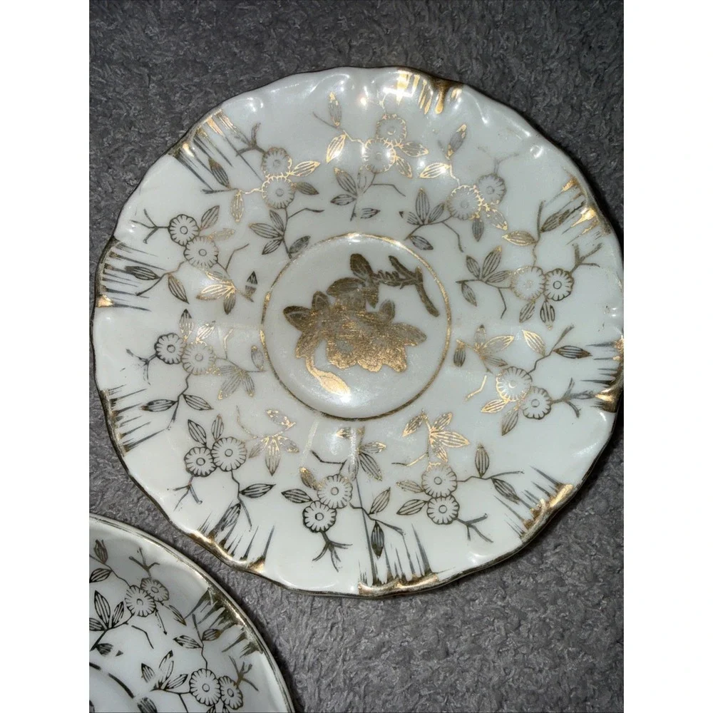 1930's Sterling China Japan Demitasse Gold & White 3 Saucers Only Vintage